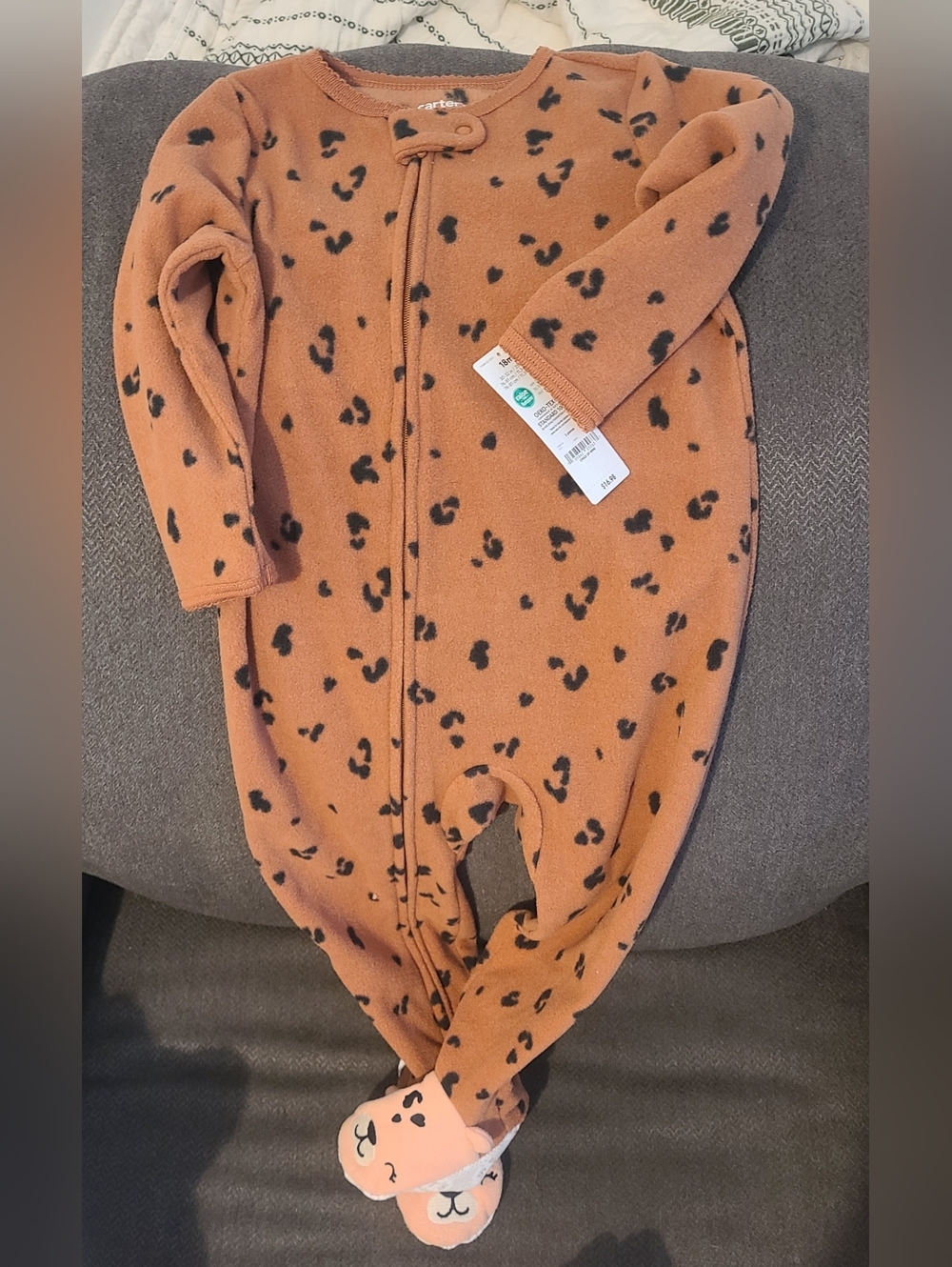 CARTERS Kids One-Piece Rust Leopard Fleece Zipper Jumpsuit